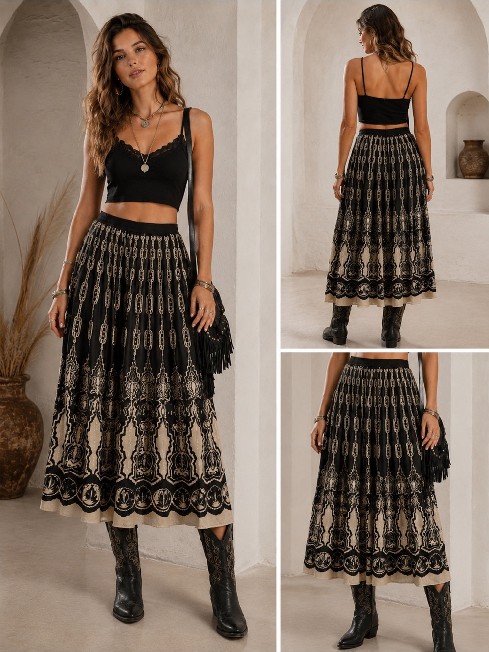 Sweet By Miss Me Boho Festival Skirt S Cotton Black Beige Sequin India Gypsy B